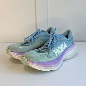 Hoka One One Blue and Lavender Bondi 8 Sneakers